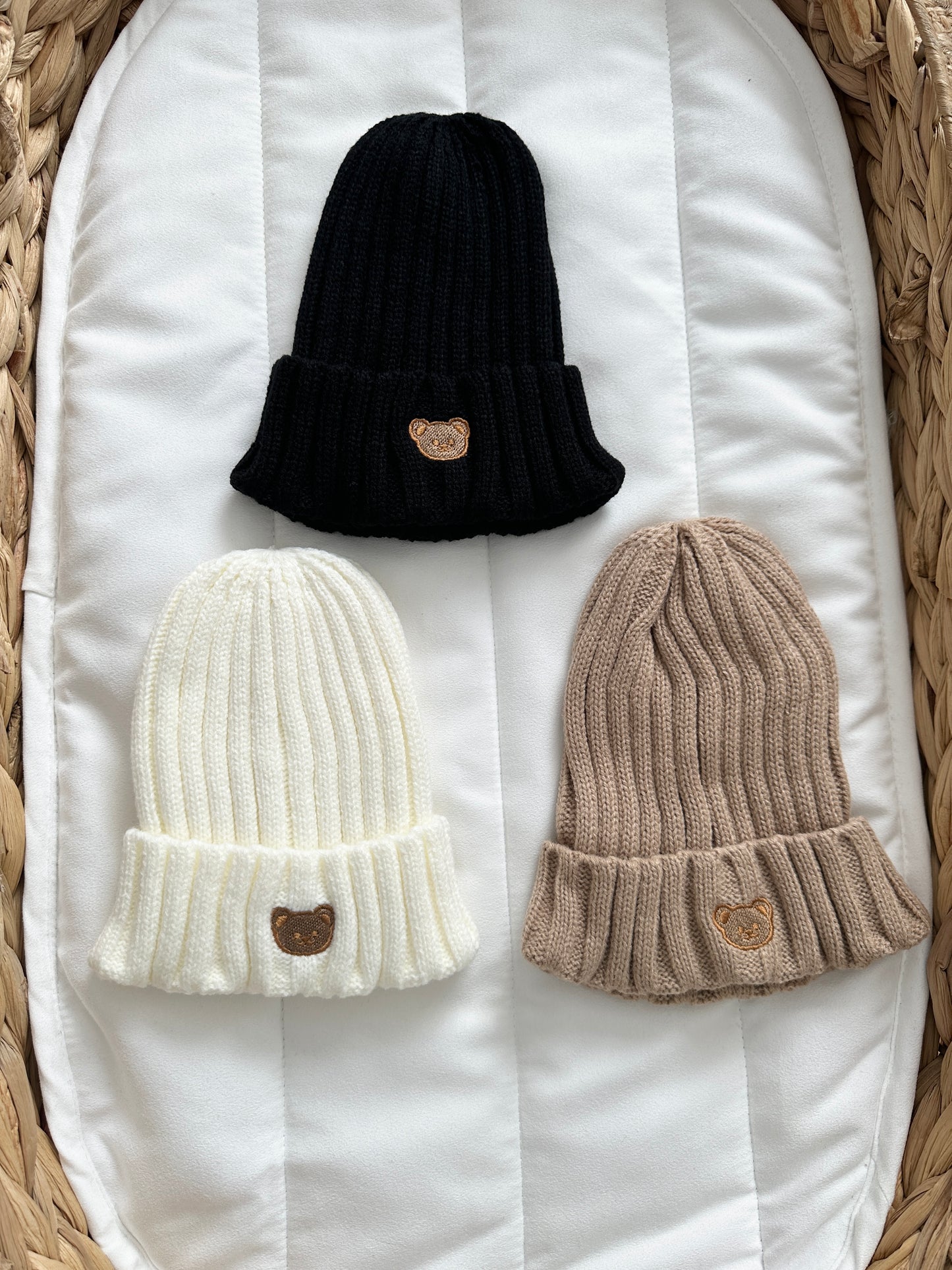Warm Knitted Beanie Hats, with a teddy bear theme