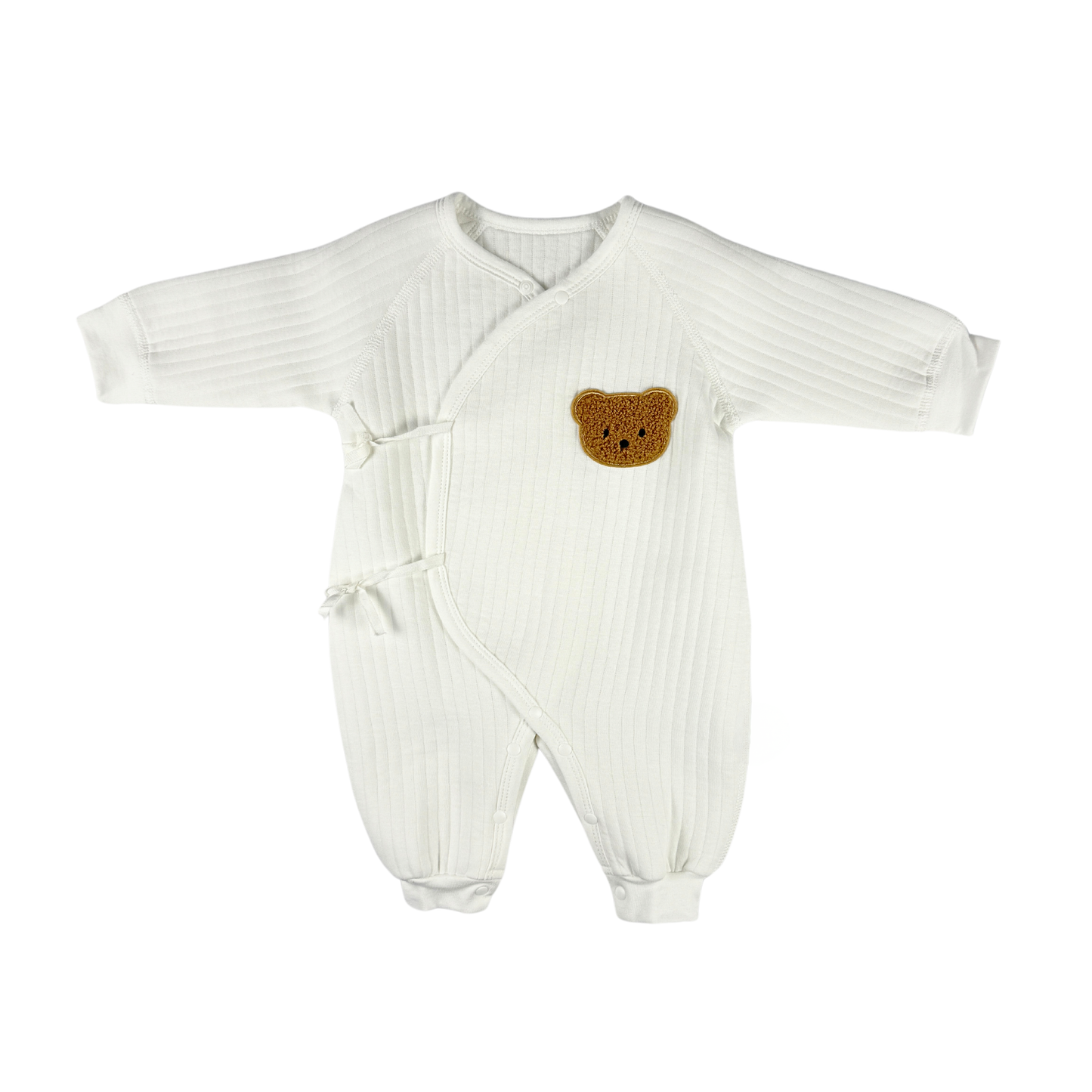 Elegant white baby bear romper, perfect for cooler seasons and special moments