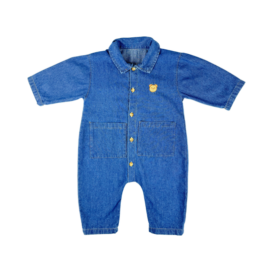 Deep Blue Denim Baby Bear Romper